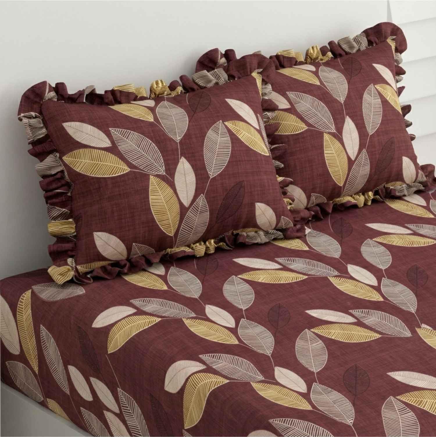 Dream Weaverz- Polycotton Printed Double Bed Size Fitted Elastic Bedsheet,2 Pillow Cover,260 Thread (72" x 78"x7") Home, Bedroom (Dark Brown, King)