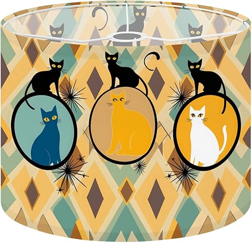 Miniatura 11 de Drum Lampshade Mid Century Black Cat Starry Lights Retro Style Medium Lamp Shade Replacement Linen Fabric Lampshades for Bedside Table Lamp Floor