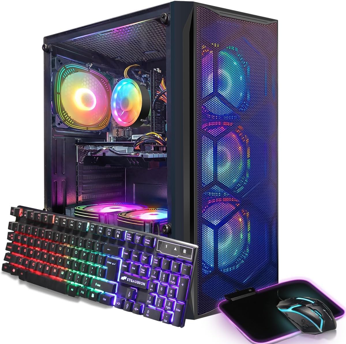 STGAubron Gaming Desktop PC, Radeon RX 5700 8G, Intel Core i5 up to 3.6G, 16G RAM, 512G SSD, 600M WiFi, BT 5.0, RGB Fan x 6, Windows 10 Home