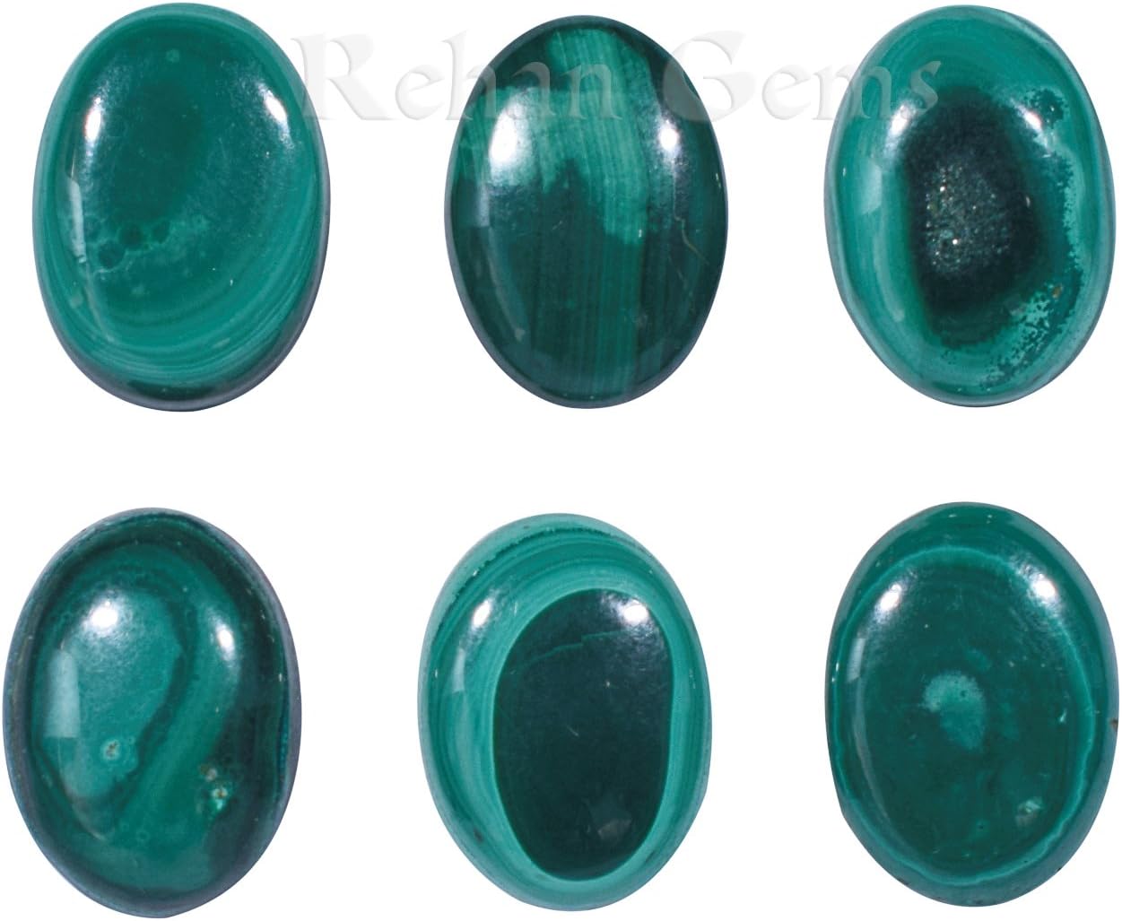 Rehan Gems 31 Carat, 6 Pcs, 10X14 mm Ovel Shape,Melachite , Beads Semiprecious Stone Gemstone , Flat-Back Cabochons Beads Fashion Jewelry