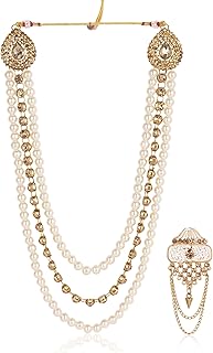 jiyanshi fashion Moti Mala For Men Necklace groom Pearl Sherwani Traditional Gold Plated Three Layered Design for Marriage Indian Wedding (Dulhe ki mala)-picture-11