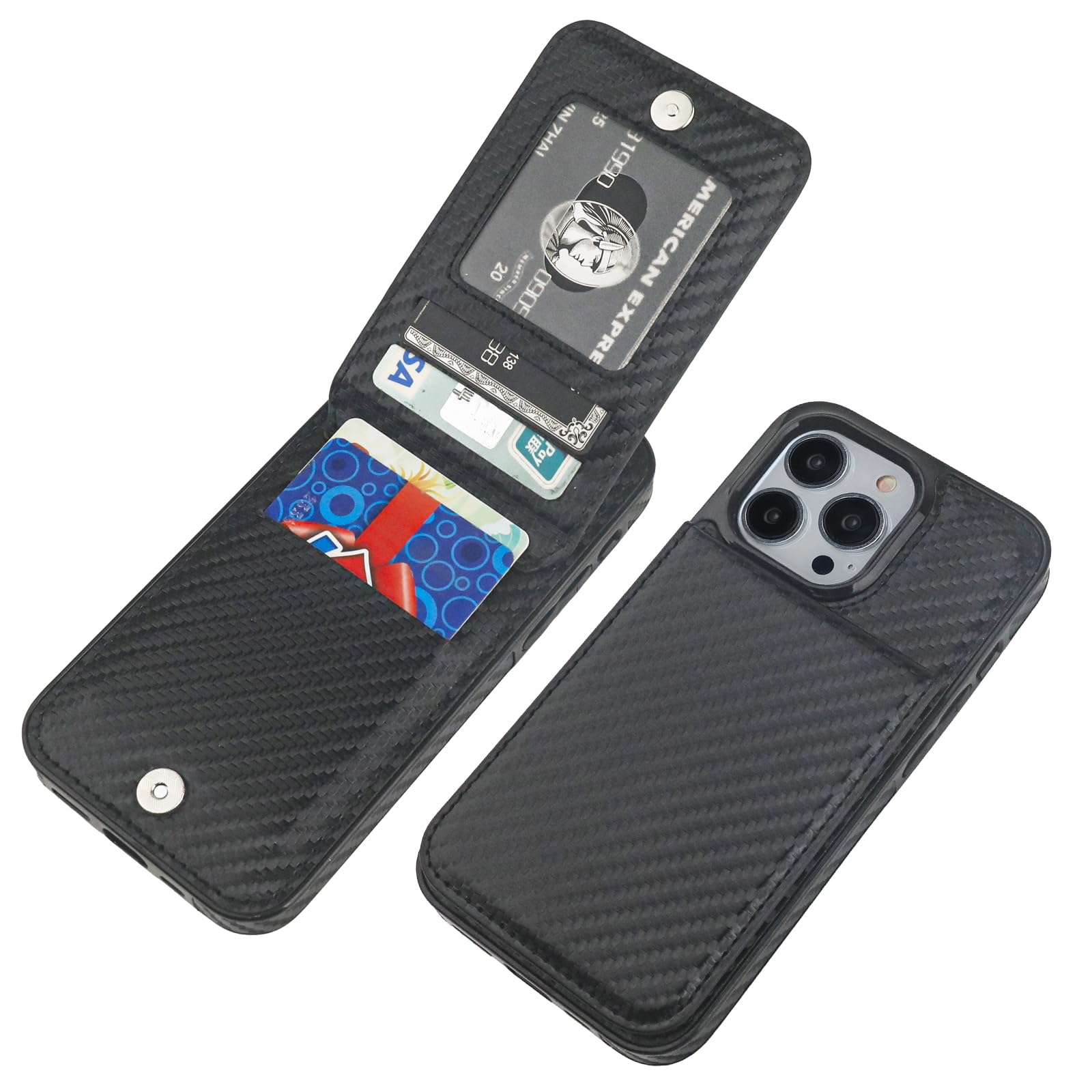 KIHUWEY Compatible with iPhone 13 Pro Case Wallet with Credit Card Holder, Premium Leather Magnetic Clasp Kickstand Heavy Duty Protective Cover for iPhone 13 Pro 6.1 Inch (Carbon Black)