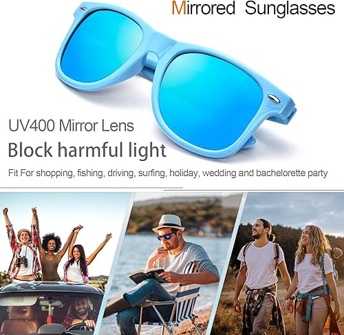 Vista 6 de Paquete de 1224 gafas de sol reflectantes de espejo colorido a granel, gafas de sol neón 80s 90s regalos de fiesta unisex