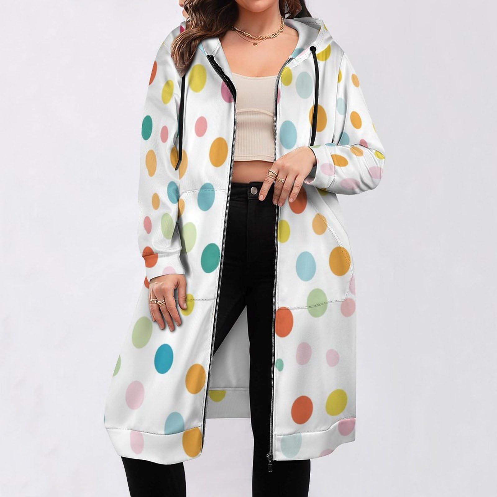 Felpa Donna con Zip Felpe Sportiva con Tasche E Cappuccio Motivo A Pois Morbida Invernale Giacca Regolabile Confortevole per Uso Quotidiano Casual