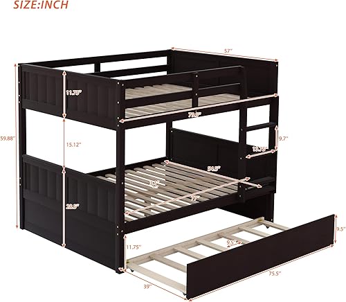 Miniatura 2 de Merax Bunk Bed with Trundle, Full-Over-Full Wood Bed Frame No Box Spring Needed for Kids, Boys or Girls, Espresso