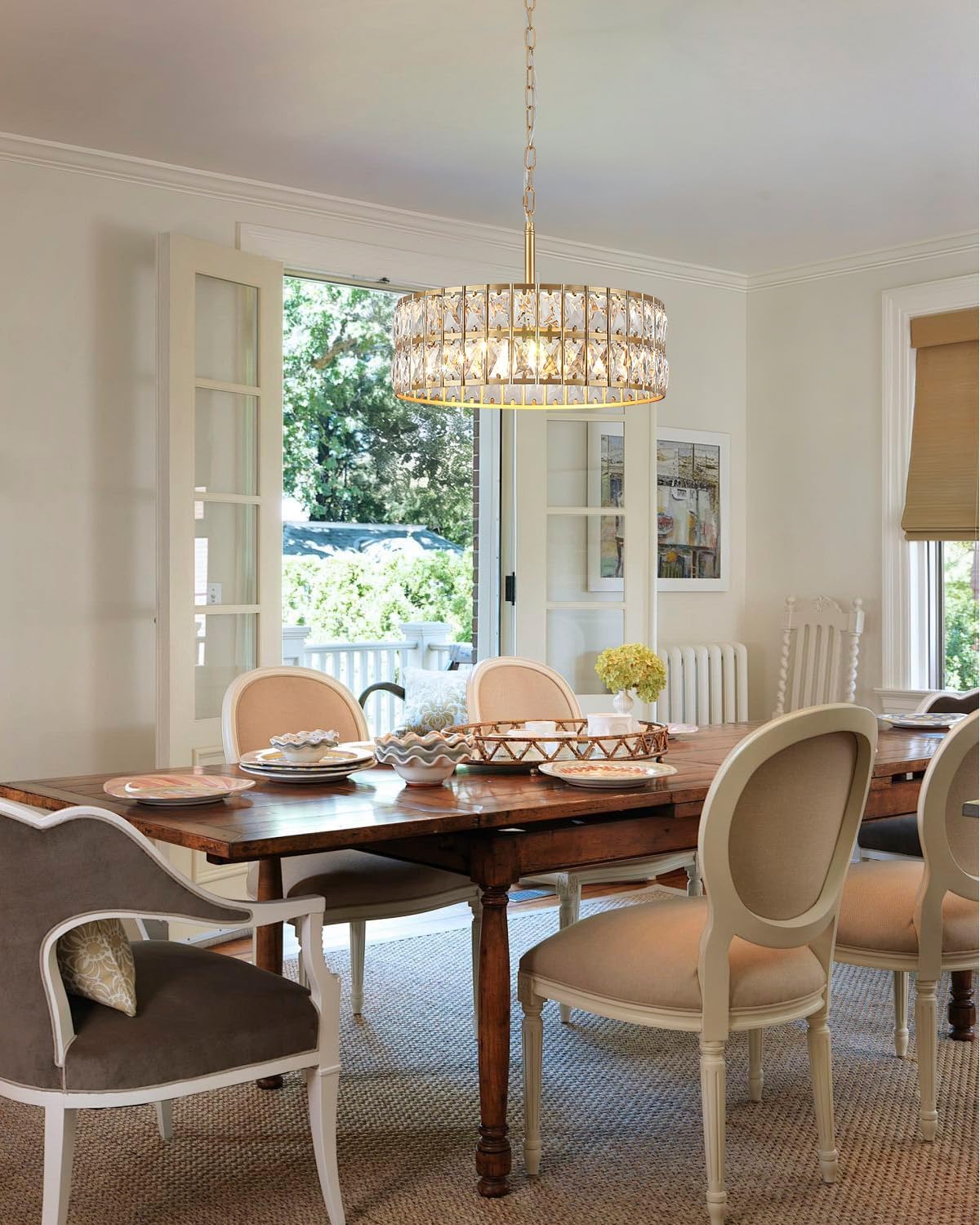 Crystal Chandelier: 5-Light 16 Inch Round Gold Semi Flush Mount Ceiling Light with K9 Crystals - Modern Chandeliers for Dining Room Foyer Living Room - E12 Base