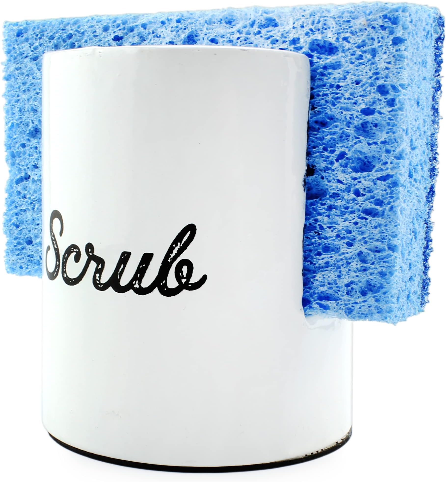 AuldHome White Enamel Sponge Holder; Rustic Enamelware Kitchen Sink Accessory