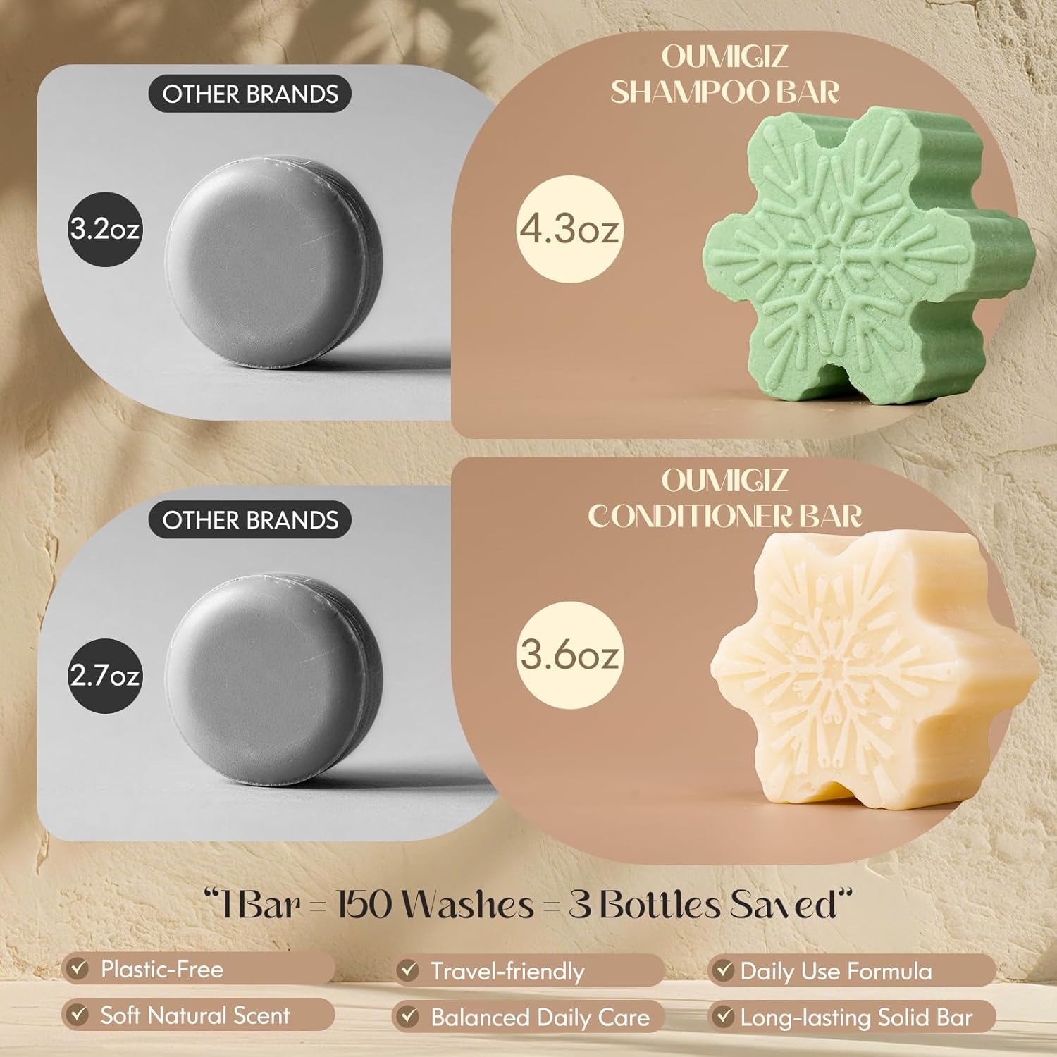 Tea Tree Clarifying Shampoo Bar & Rice Water Protein Conditioner Bar, Shampoo Bars and Conditioner Set for Women Men, Paraben, Silicone & Sulfate Free, Hair Care for All Hair Types - 2 pack