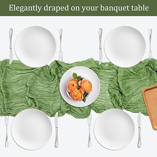 Miniatura 7 de 6 piezas de gasa de gasa verde salvia, camino de mesa de gasa de 10 pies, a granel, 35 x 120 pulgadas, camino de mesa rústico bohemio para boda,