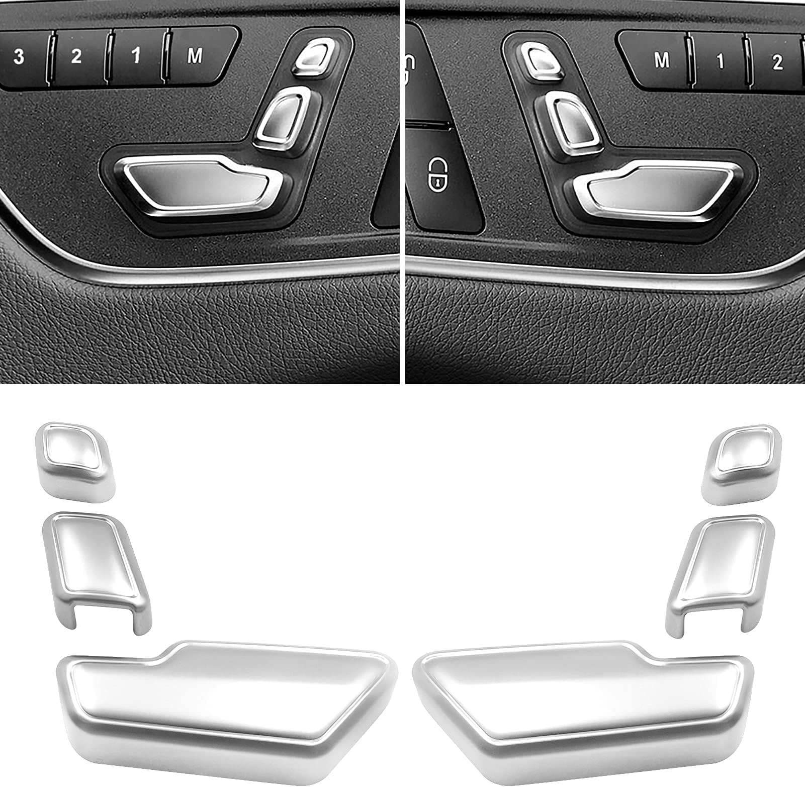 MAKINGTEC Door Seat Adjust Button Cover for Mercedes Benz, 6 Pcs Seat Adjustment Button Caps for B-Class W246 / C-Class W204 / E-Class W212 / ML W166 / CLA W117 / GLK X204 / GL X166 / CLS W218
