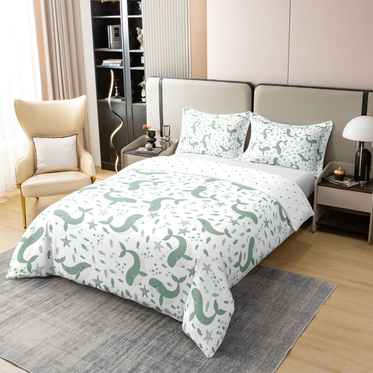 Homewish Kawaii uroczy wieloryb podwójna poszewka na kołdrę kreskówka ryba pod morzem bawełna zestaw pościeli lato ocean rozgwiazda poszewka na kołdrę zwierzęta miejsce akwarela zestawy łóżek