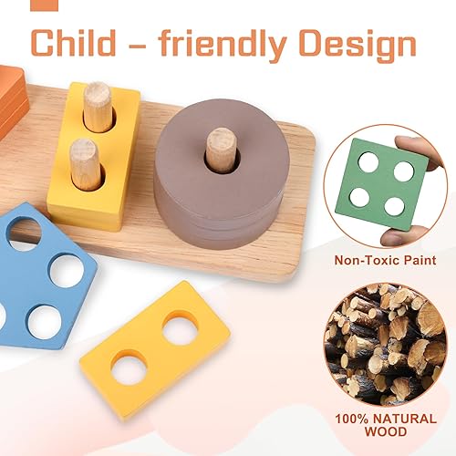 Miniatura 4 de AZEN Juguetes Montessori para niños y niñas de 1, 2 y 3 años, juguetes de clasificación y apilamiento de madera para niños pequeños de 1 a 3 años,