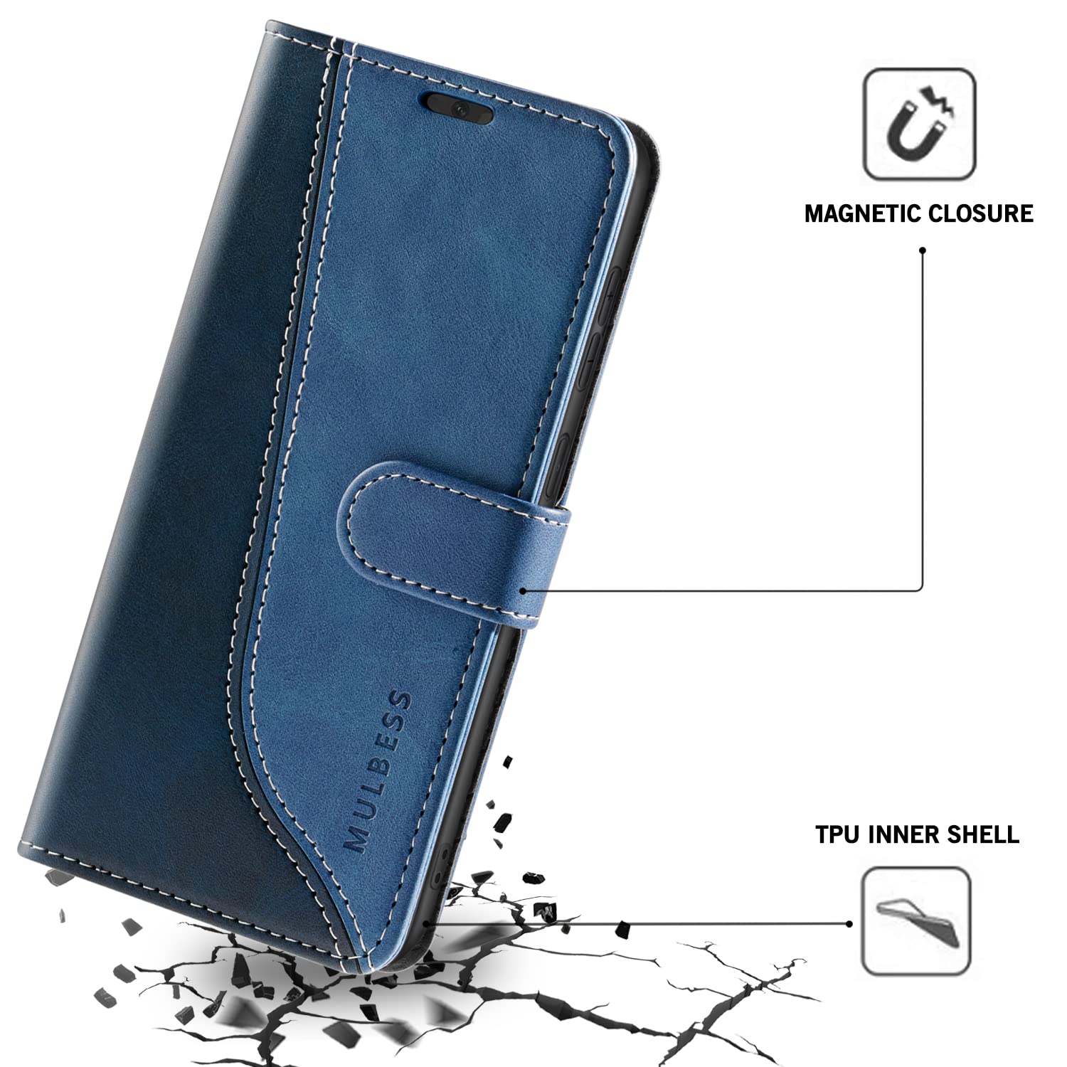 Mulbess Cover Per OnePlus 8 5G - Custodia A Libro In Pelle Sintetica Con Slot Porta Carte, Supporto Stand E Chiusura Magnetica, Blu Diamante