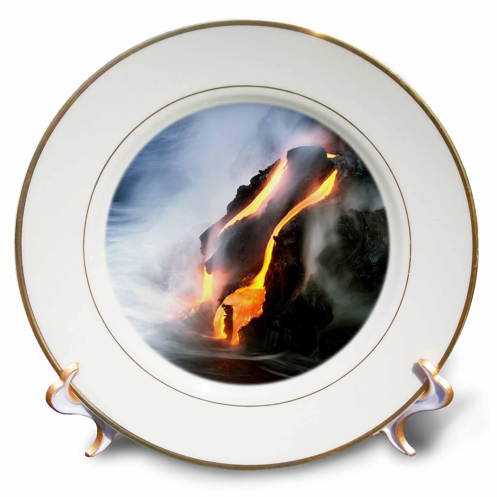 3D Rose cp_230682_1 Kilauea - Lava Flowing at Hawaii Volcanoes National Park Porcelain Plate, 8