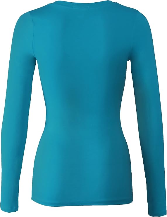 Bozzolo Women's RT1201 Basic V-Neck Long Sleeve T Shirt Top Teal S