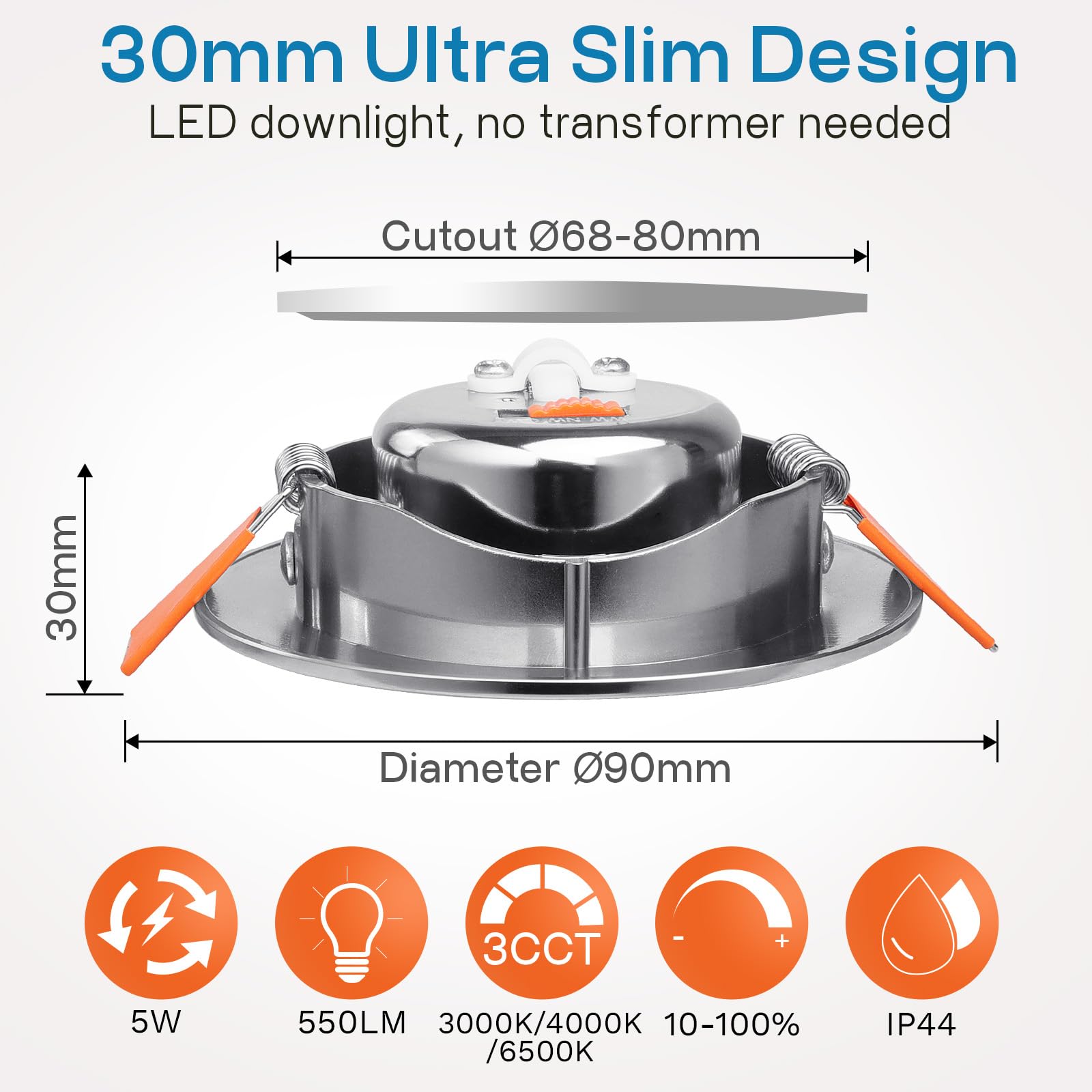 LED Recessed Spotlight 5W Extra Flat LED Spotlight Dimmable 68 mm Adjustable Recessed Spotlight 45° Ceiling Spotlight Warm White 3000K Neutral White 4000K Cool White 6000K LED Spotlight for Living - Image 2