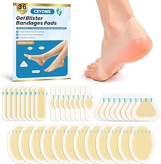 Gel Hydrocolloid Blister Bandages for Feet - 36 ct Water Resistant Blister Cushion Pads for Toe & Heel | Prevention & Recovery for Walking, Travel & Daily Activities -Variety Pack