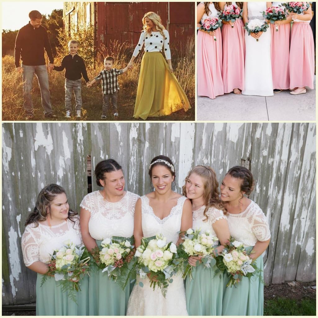 Long Maxi Floor Lengh Chiffon Skirt Elastic High Waist Bridesmaid Skirt - Image 2