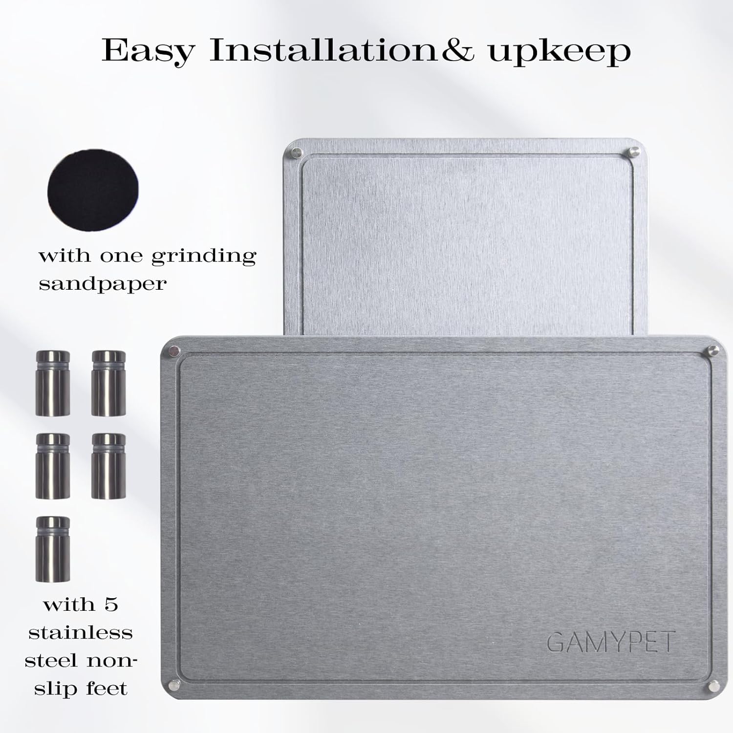 Stone Dish Drying Mat 24"×16" Large Diatomaceous Earth Dishes Quick Dry Pad for Kitchen Counter with Heighten Stainless Steel Feet, Fits Various Countertops & Drain Bowl Racks, Light Gray