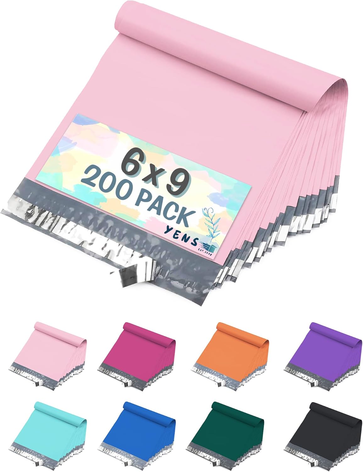 Yens Poly Mailers 6X9 200 Pack Light Pink,Strong Self Seal Adhesive Shipping Envelopes Waterproof for Shipping, Mailing, Packaging M1