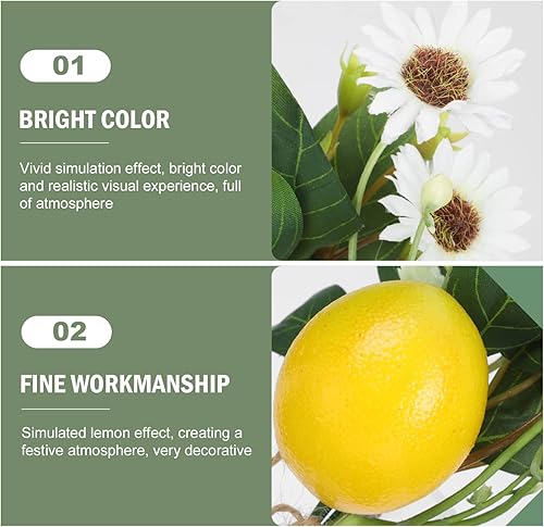 Miniatura 3 de PRETYZOOM Plantas artificiales, ramas de limón artificiales, fruta falsa accesorios de rama de limón de simulación, estilo granja, centro de mesa,