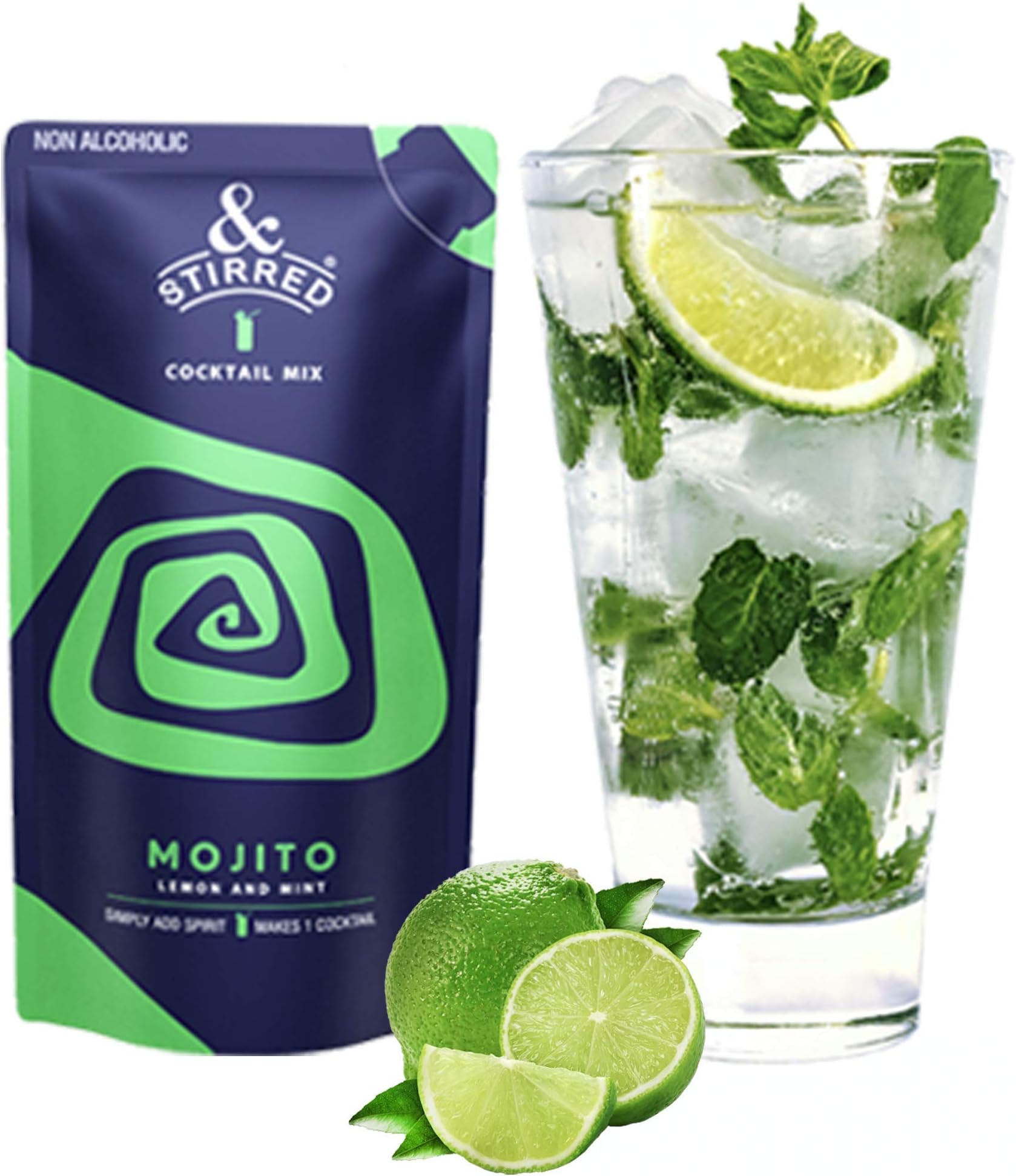 & Stirred Mojito Cocktail Mix - Pack of 6 I Non-Alcoholic Cocktail Mixer I 100% Vegetarian I Made with Real Fruits I No Preservatives I No Artificial Sweeteners I 125ml each x 6