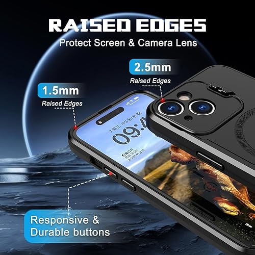 Miniatura 7 de WATEFULL Funda compatible con iPhone 15 Plus, cargador MagSafe con protector de cámara plegable, superficie brillante brillante de doble capa,