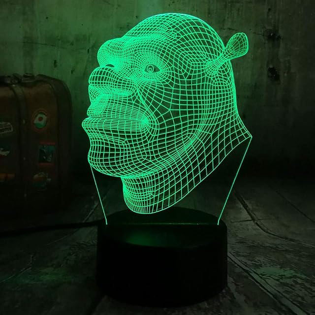 Shrek Night Lamp ComicTheme Cartoon 3D Visual Action Figure LED Light 7 Color Change Optical Illusion Boy Toy Decorative Kid Desk Sleep Lava