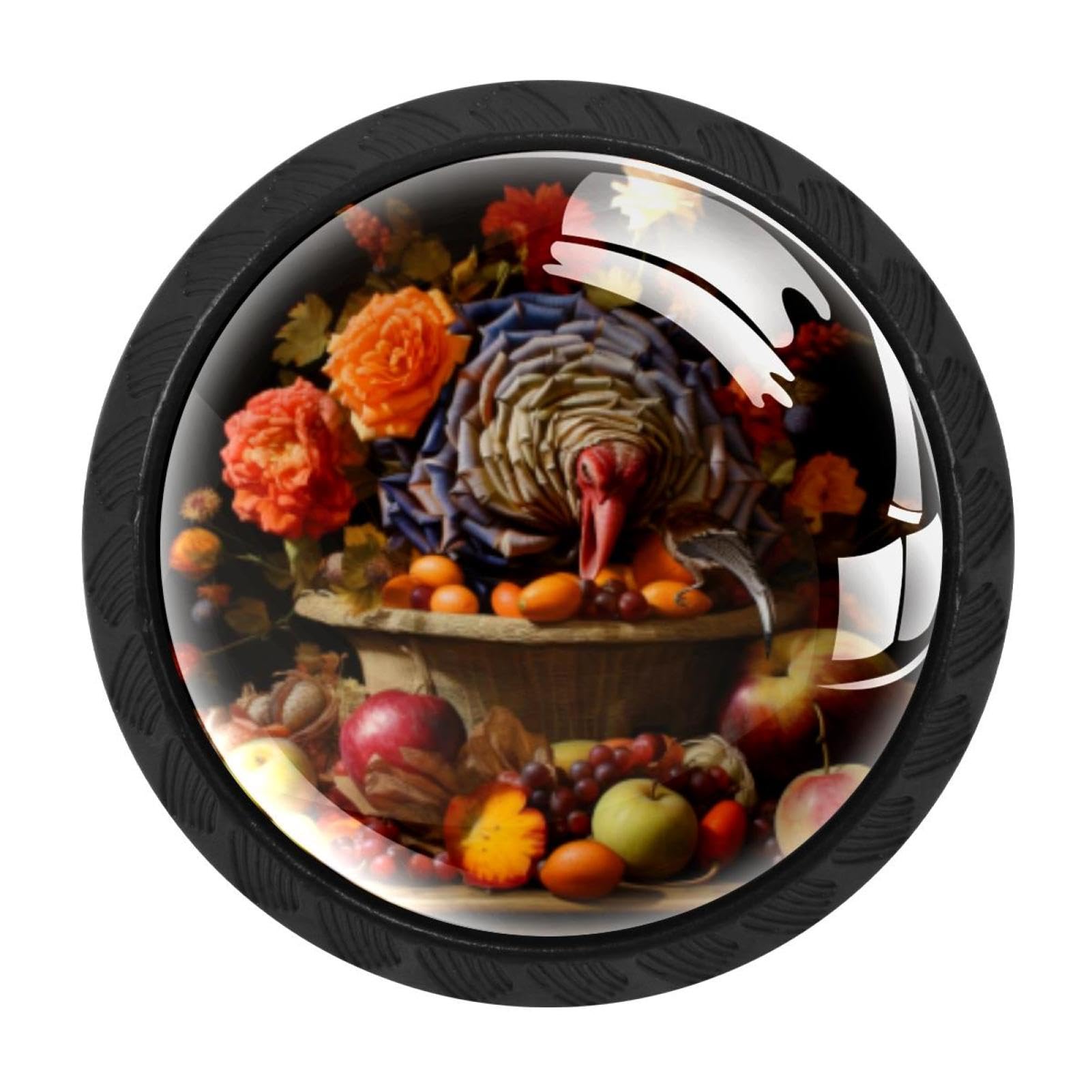 CHENZZZZ 4 Pack Black Thanksgiving Turkey Kitchen Handles, Cabinet Pulls Hardware for Cupboard Drawer Knobs Dresser Pulls