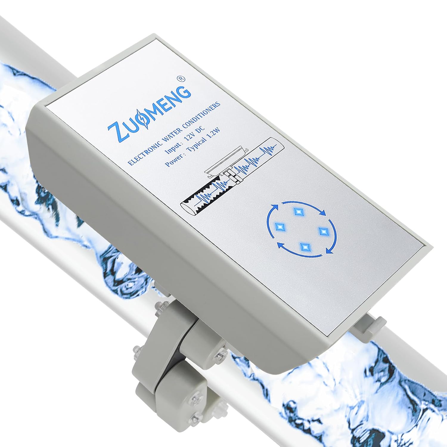 Electronic Water Descaler, Zuomeng Whole House Descaler with High Efficiency in Dissolving Scale for 2000-5000 sq ft Homes, 1.5” Pipes, Water Softener Alternative, No Chemicals, Salt or Filters