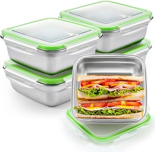 4 Pack Stainless Steel Sandwich Containers with Lids 25. 4 oz Metal Food Container for Lunch Boxes with Airtight Silicone Seal for Sandwiches and Snacks