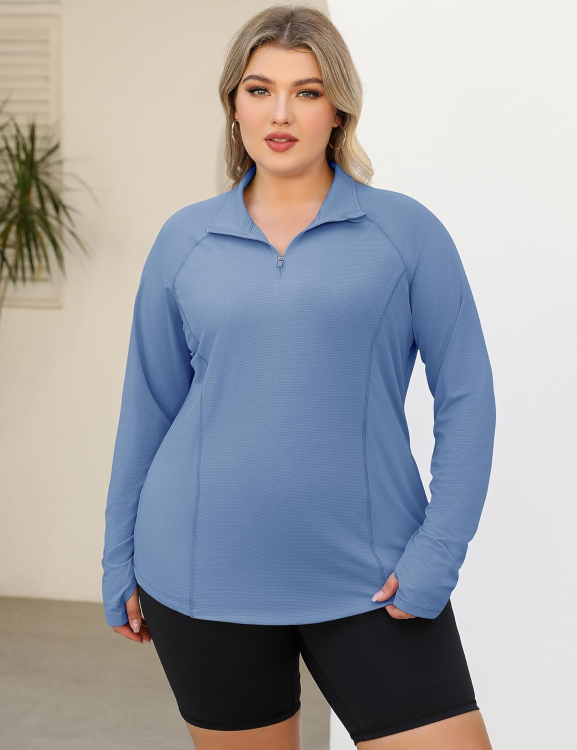 LOMON Womens Plus Size Workout Tops Long Sleeve 1/4 Zip UV Sun Protection Quick Dry Hiking Athletic Shirts Rash Guard UPF 50+