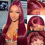 tobasew 13x6 Straight Burgundy HD Lace Front Wigs Human Hair Red Lace Frontal Wigs Human Hair Pre Plucked Straight Glueless Wigs Human Hair Pre Plucked 200 Density 26 Inch