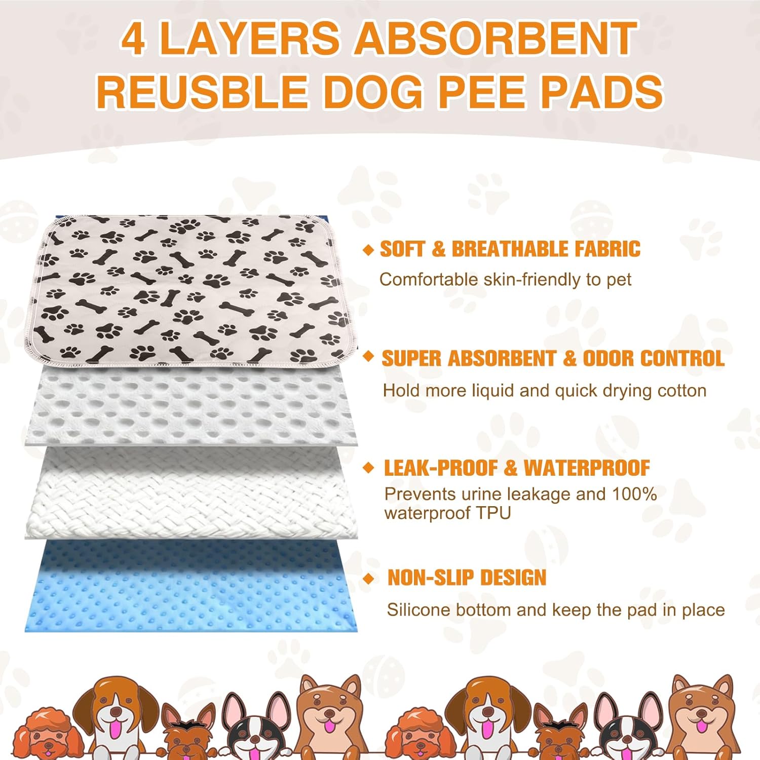 Puppy Pads with Pheromones, Washable Puppy Pee Pads for Dogs & Cats -Leak & Odor Proof, Non-Slip Base Training Pads for Home & Travel, Easy to Clean & Reusable (Large: 31.5" × 35.4")