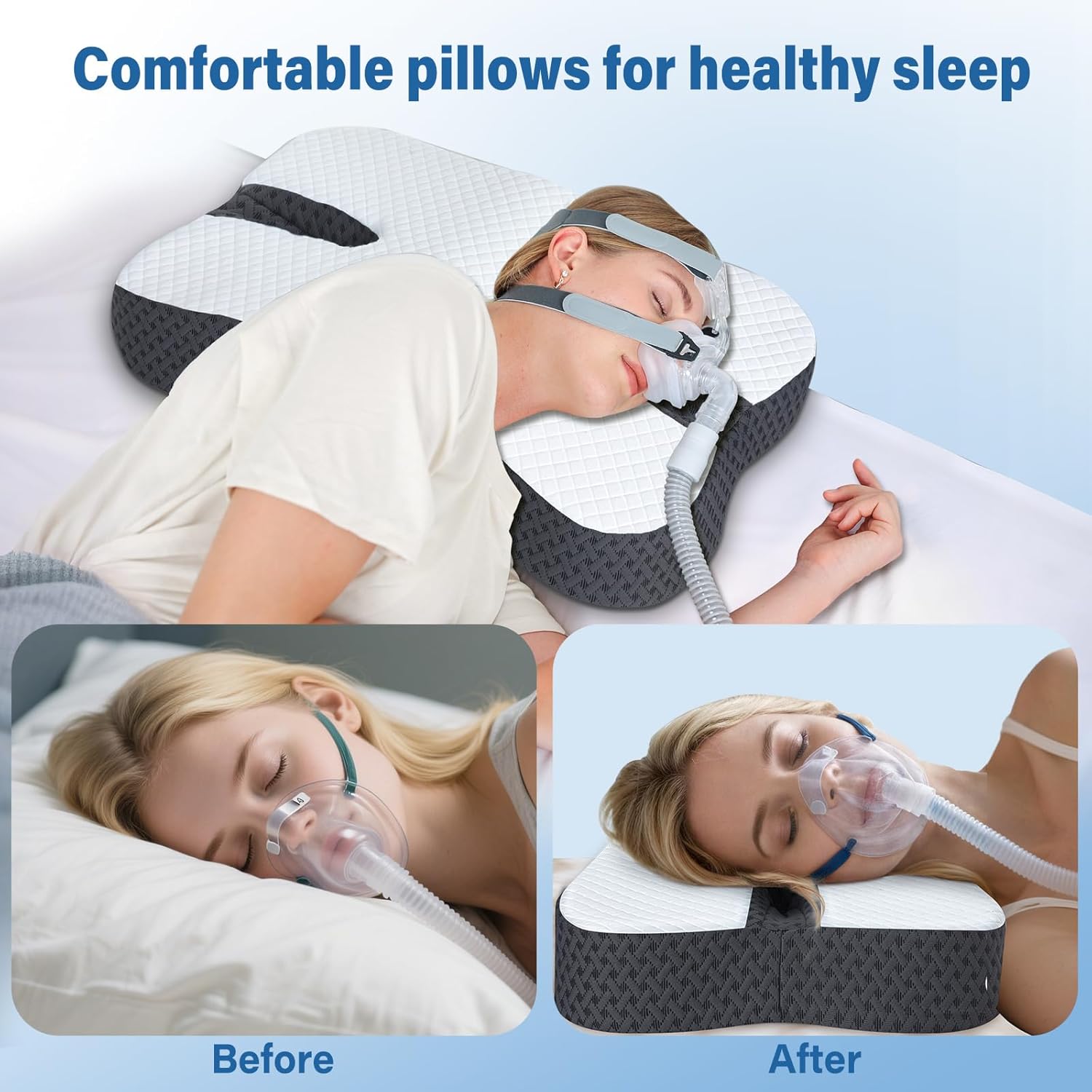 SAHEYER Anti-Snoring Pillow for Side Sleepers, Stop Snore Aid with Memory Foam, Orthopedic Pillow for Sleeper, Snoring Solution and Remedy, Anti-Snore Devices, Grey