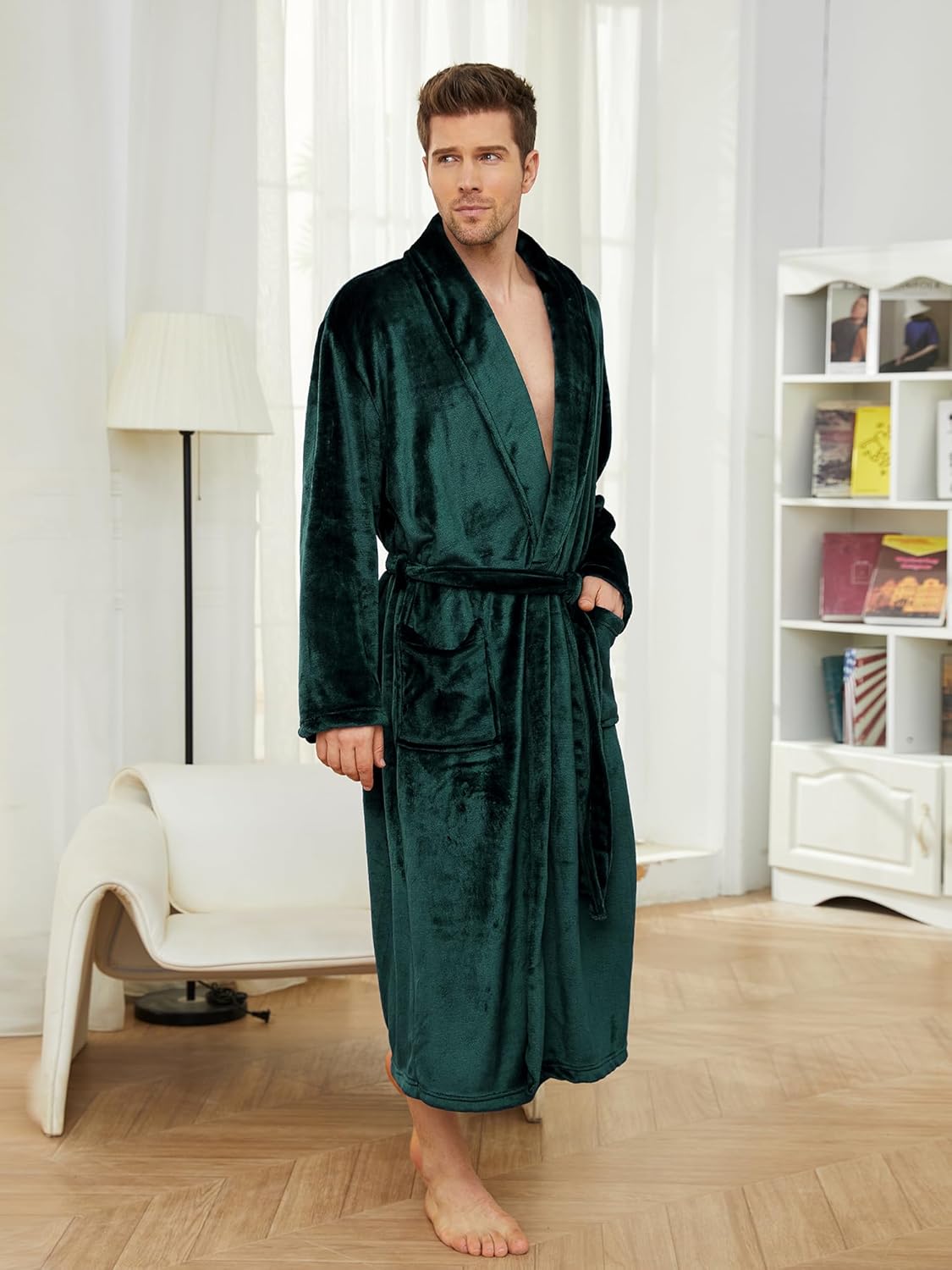 U2SKIIN Mens Fleece Robe Plush Collar Shawl Bathrobe - Image 3