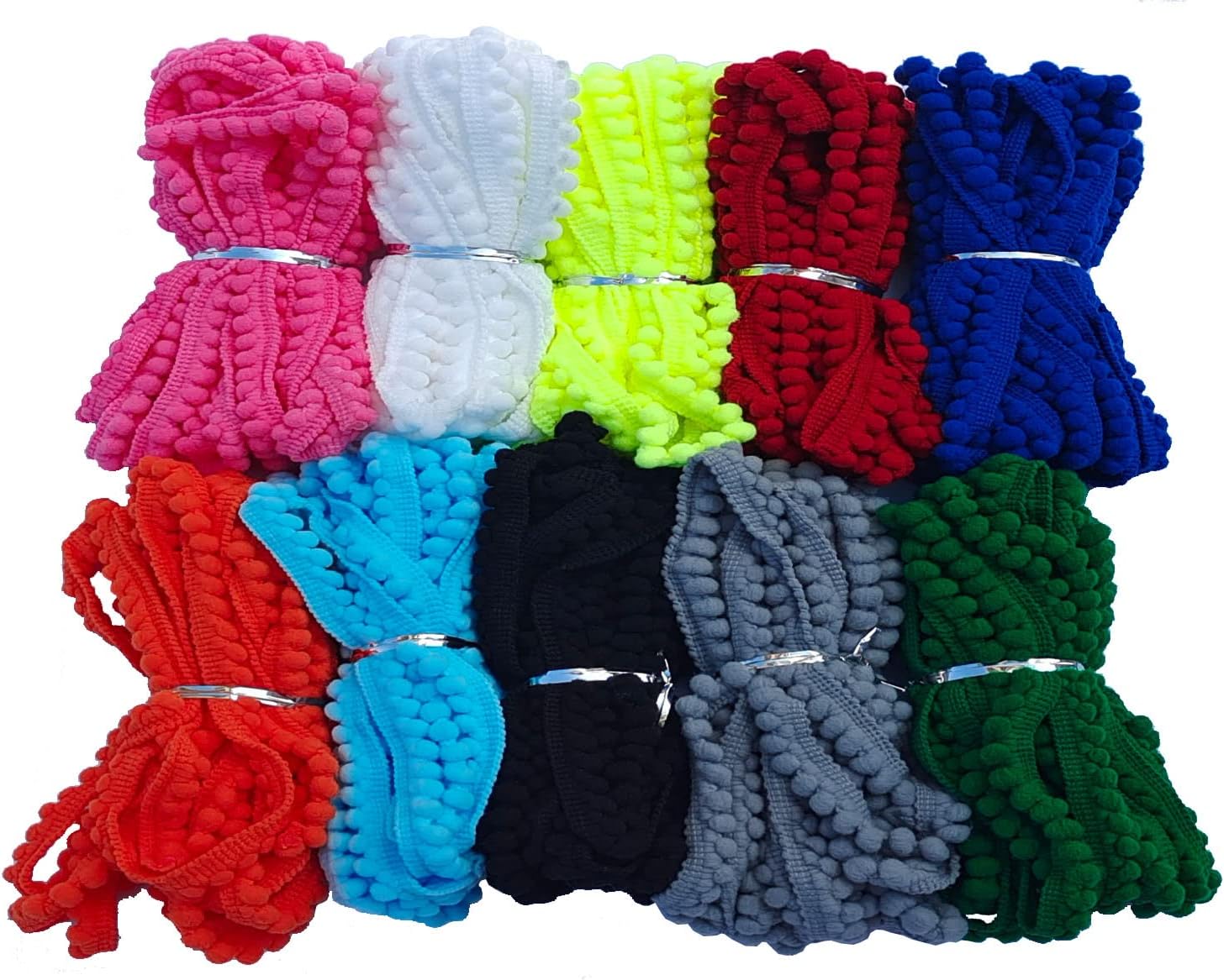 50 Yards Mini Pom Pom Fringe Trim 10 Colors 5mm for Decoration DIY Crafts Sewing (3016 Mixed Color 16, 5mm,50 Yards)