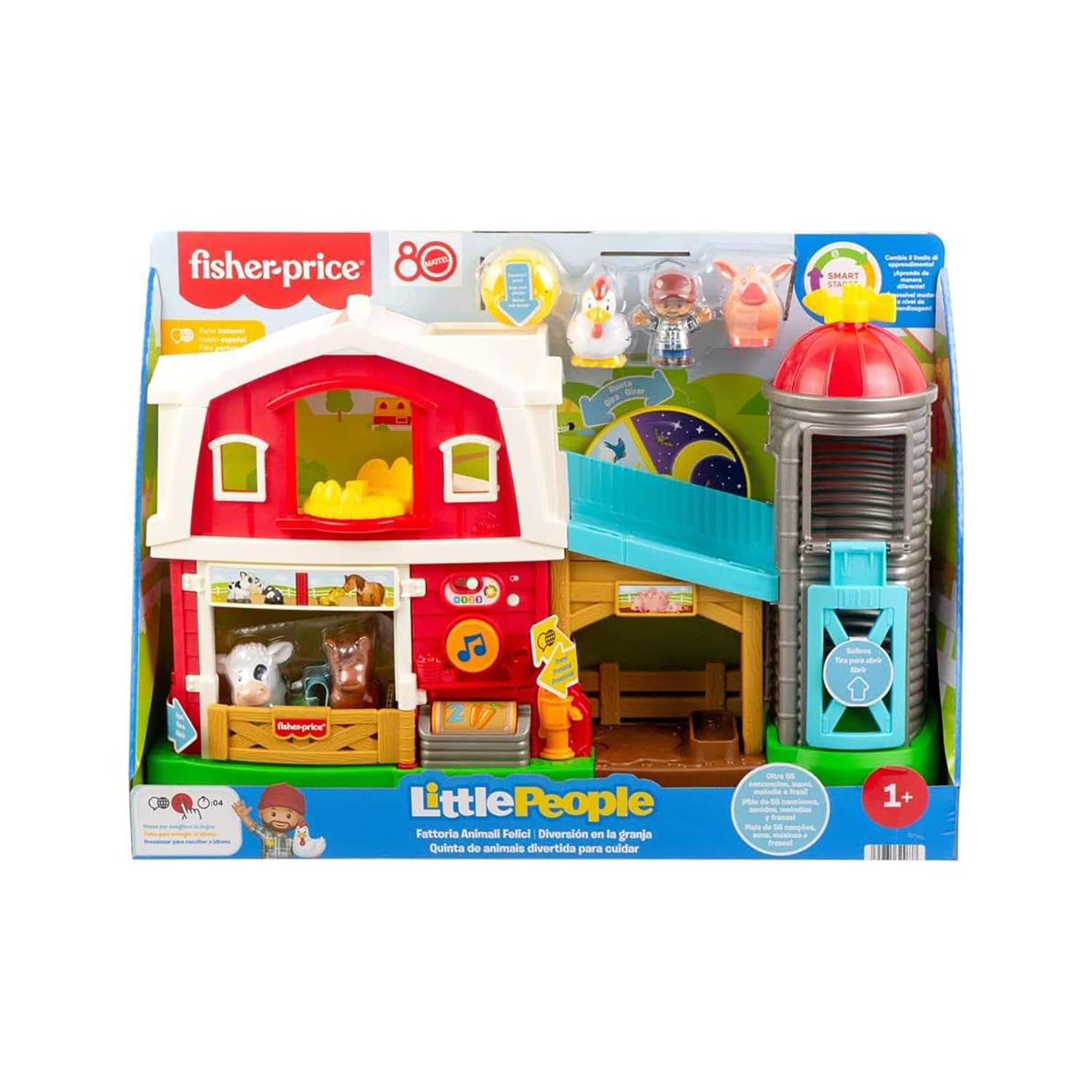 Fisher-Price Zestaw do zabawy na farmie Little People, gra muzyczna i edukacyjna dla dzieci od 1 roku życia, wersja wielojęzyczna, JGX09
