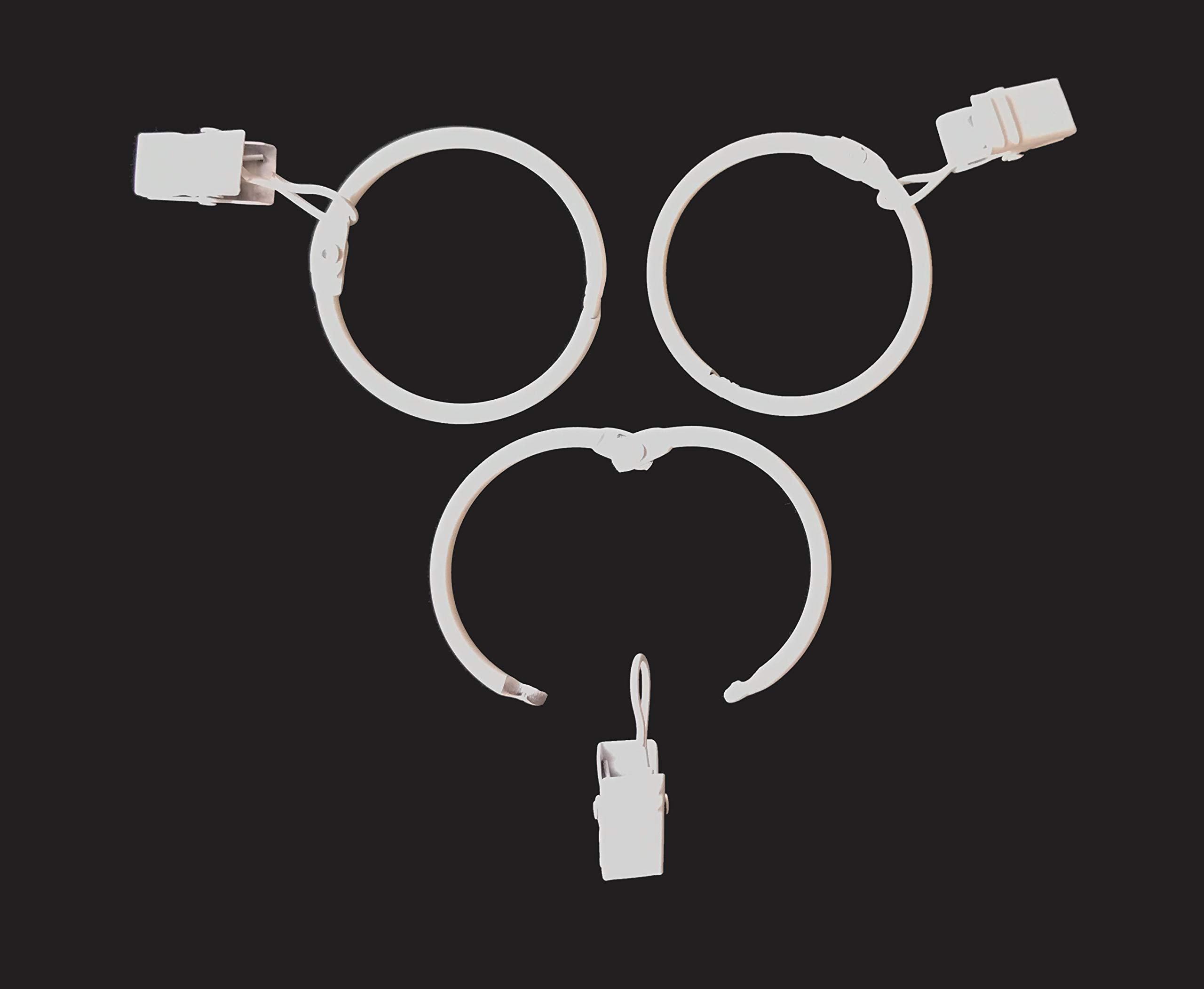 28 Pcs Metal Curtain Rings with Clips,1.5-Inch Inner Diameter Rings/Rings Can Easy Open and Close (White)