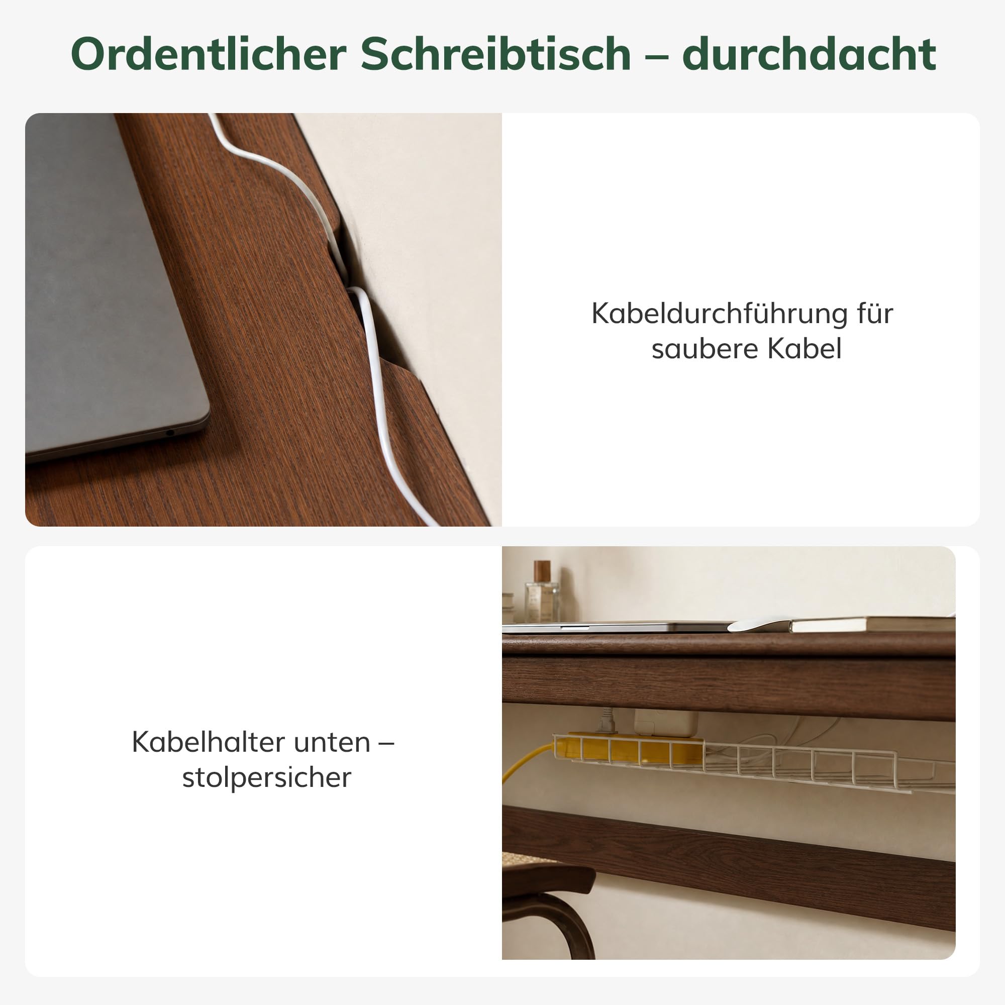 YESWOOD Massivholz Kleiner Schreibtisch mit Schubladen & Ausziehplatte 1.2M