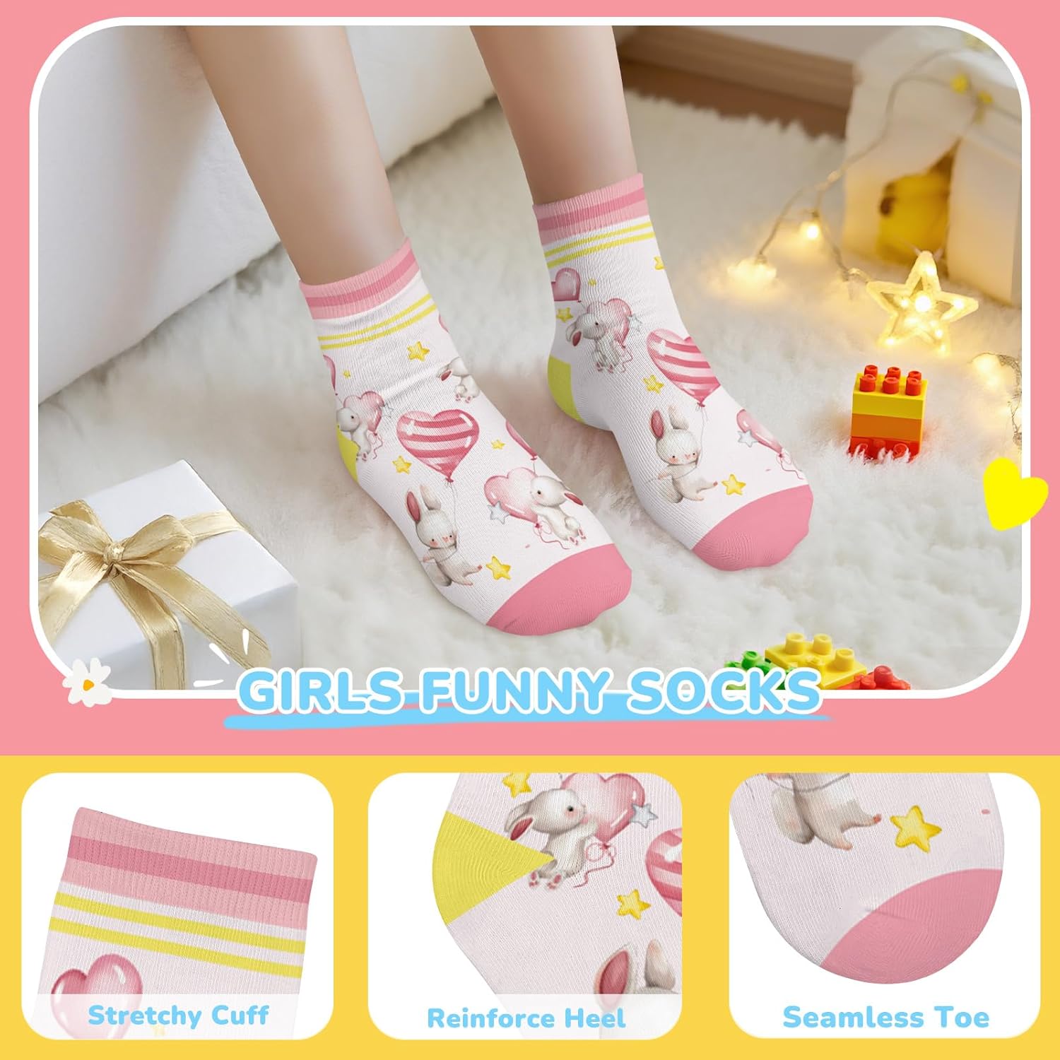 6 Pairs Kids Girls Ankle Socks Low Cut Cartoon Multicolor Balloon Breathable No Show Socks aged for 2-11 Years - Image 4