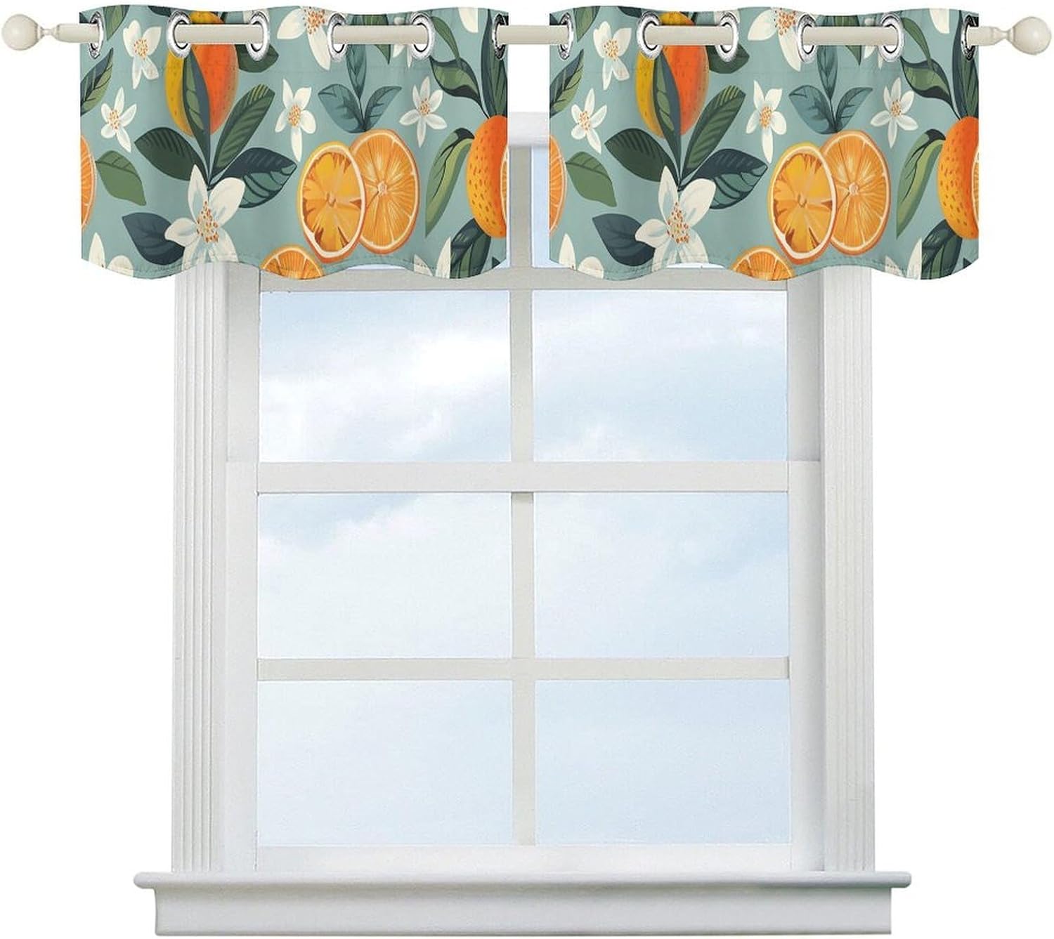 Lemons and Flowers Valance for Windows, 2 Pack Kitchen Curtains Modern Home Decor, Soft Blackout Window Curtains for Living Room & Bedroom, 18 X 52 Inch
