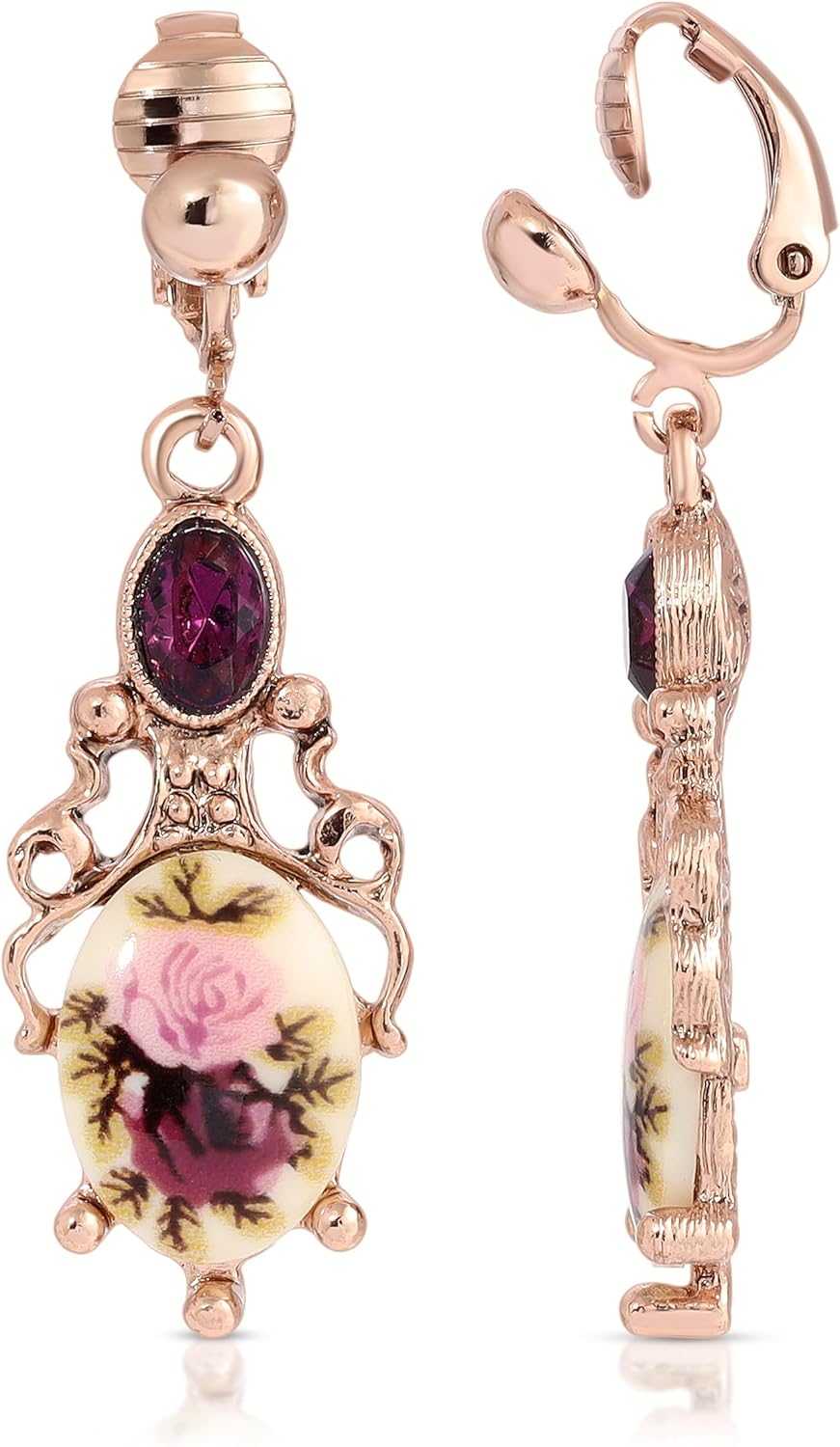 1928 Jewelry Manor House Floral Stone & Crystal Dangle Earrings, Romantic Roses Vintage Victorian Inspired Aesthetic