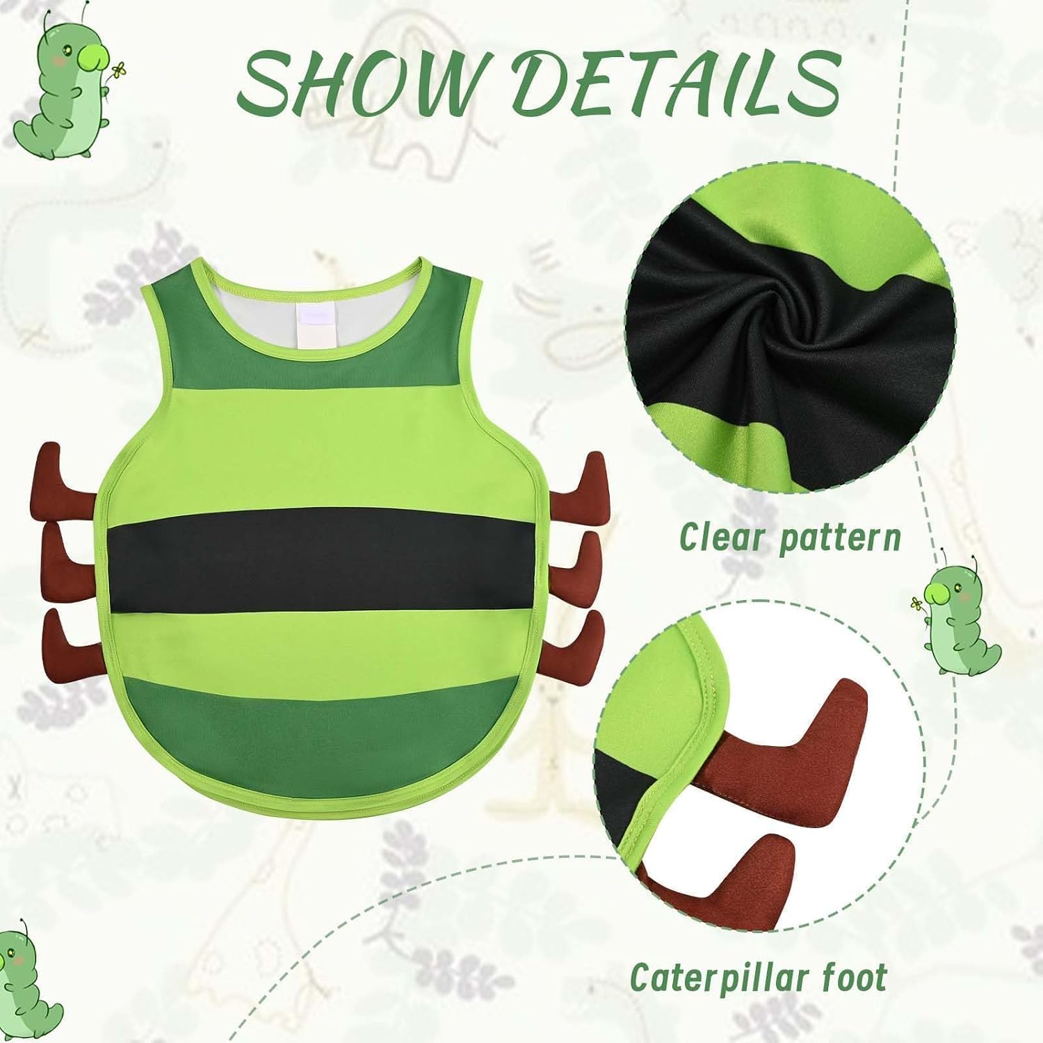 JcHrmers Caterpillar Costume Kit Book Character Costumes Include Caterpillar Tunic and Mask for Halloween Dress up image 2