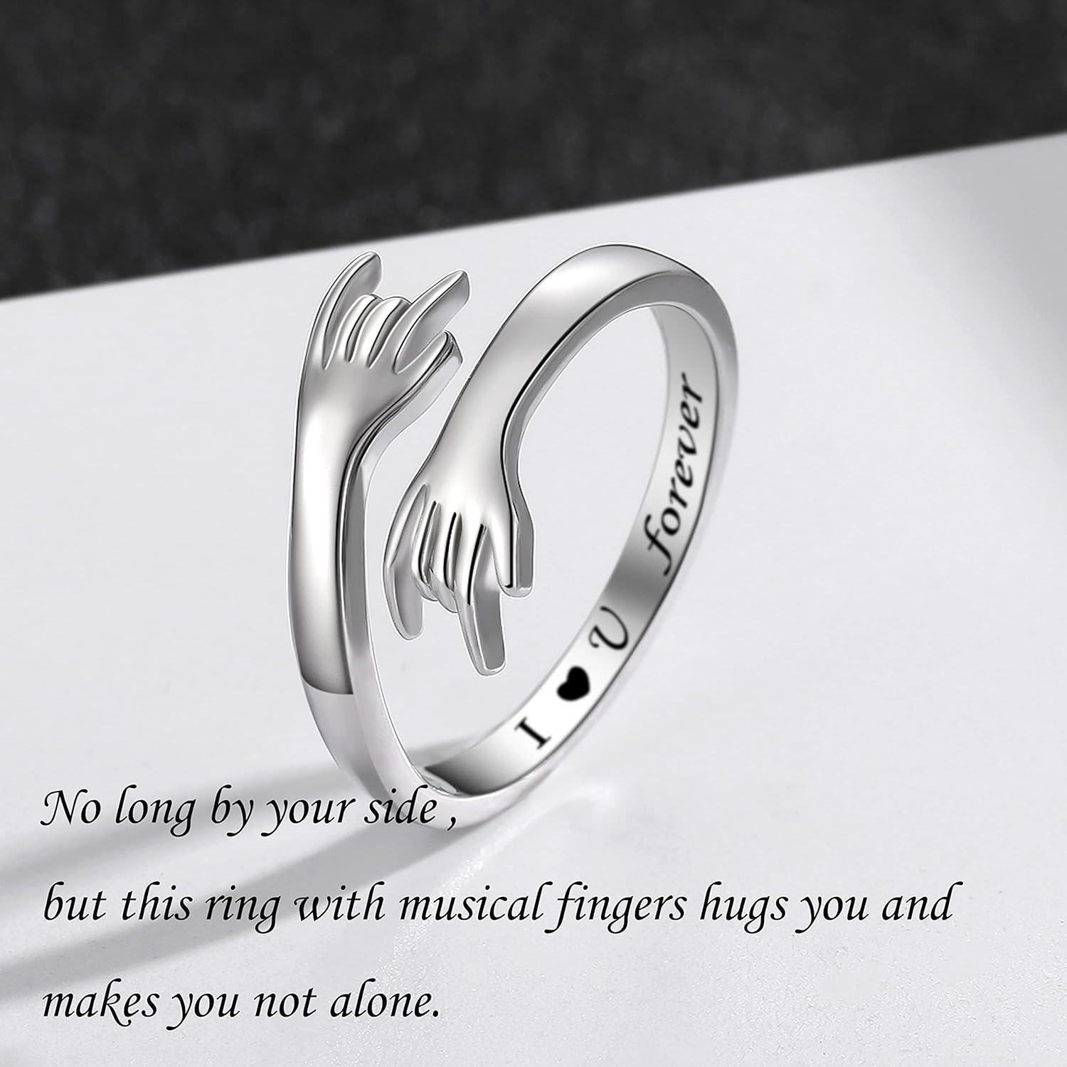 ZOEXUE Hug Rings for Women Sterling Silver - White Gold/18K Gold/Thick and Thin Ring Hugging Rings for Men Rock Hip Pop Hand Band Rings I Love You Forever Hugging Hand Ring Jewelry - Image 5