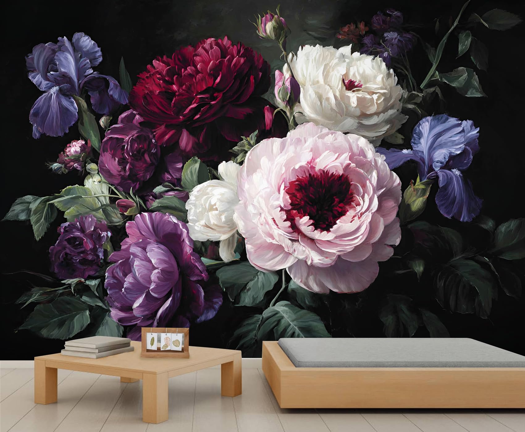 Dark Floral Wallpaper Colorful Bouquet Wall Murals for Bedroom Peony Iris Flowers Wallpaper for Living Room Kids Room Mural 250X175cm — image 1