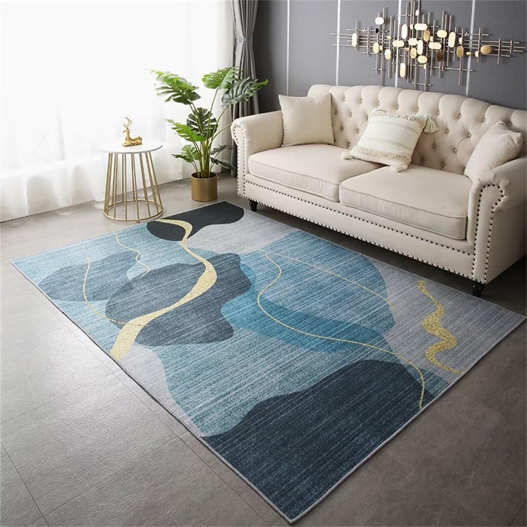 Tapis salon lavable en machine bleu 160x210 cm avec dossier antidérapant