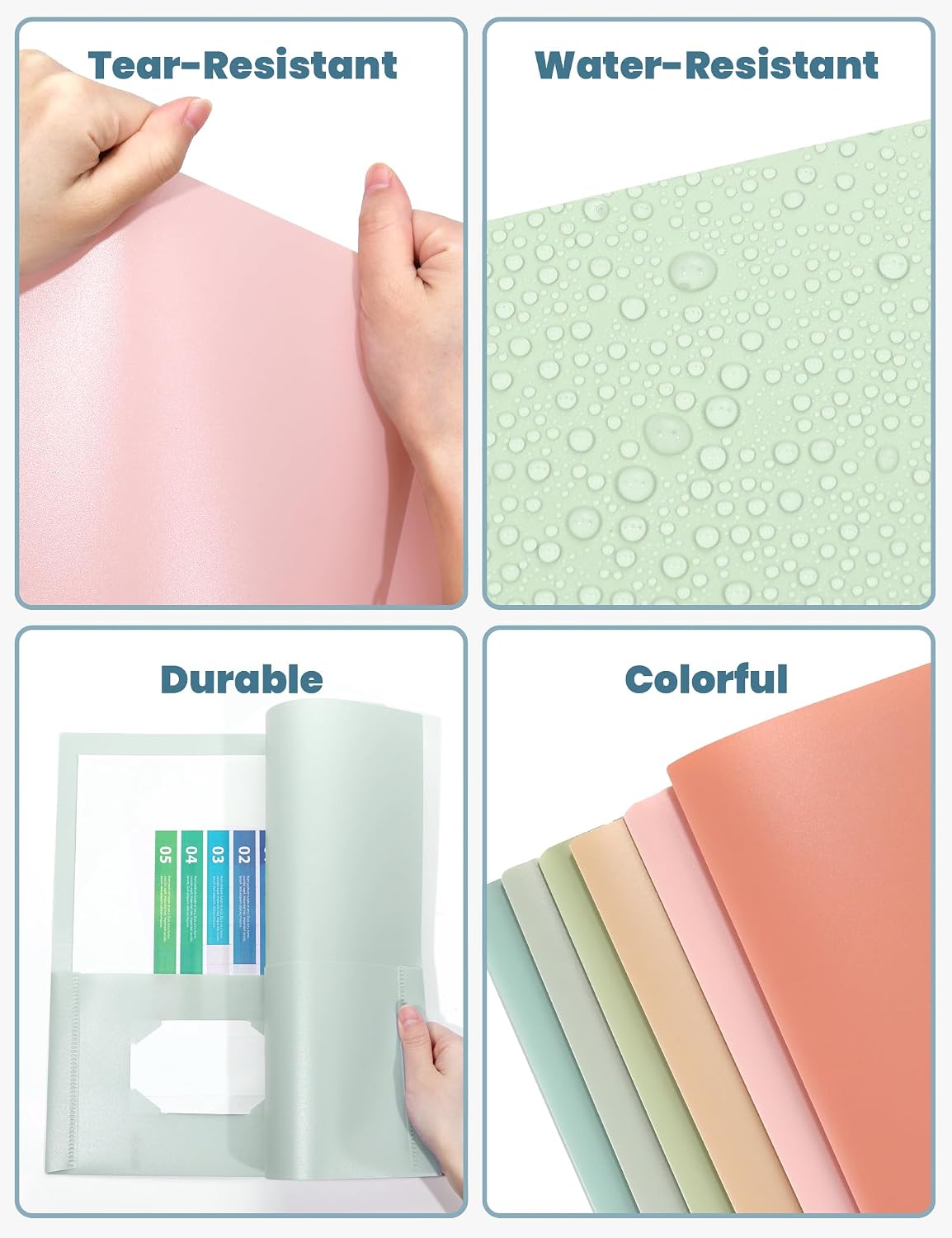 SUNEE Folders with Pockets (6 Pack, Vintage Colors), Plastic Folders with Pocket, Poly Folder for Documents Letter Size, 2 Pocket Folder for Kids, Home, School, Office image 3