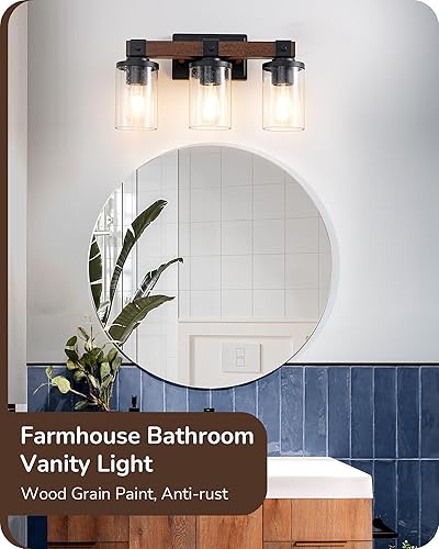 Miniatura 3 de EDISHINE Luces de tocador de estilo rústico para baño, lámparas de tocador de baño de 3 luces sobre el espejo, apliques de pared de baño vintage de