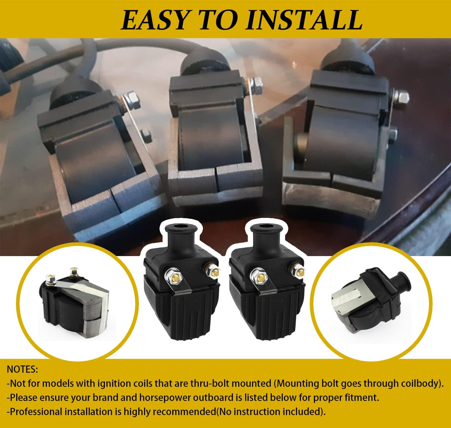 339-832757A4 339-7370A13. 18-5186 Ignition Coil for Mercury & Mariner Outboard Boat 6-125HP 140HP V135 V150 210CC Chrysler Force 40hp -150hp (2Pcs)